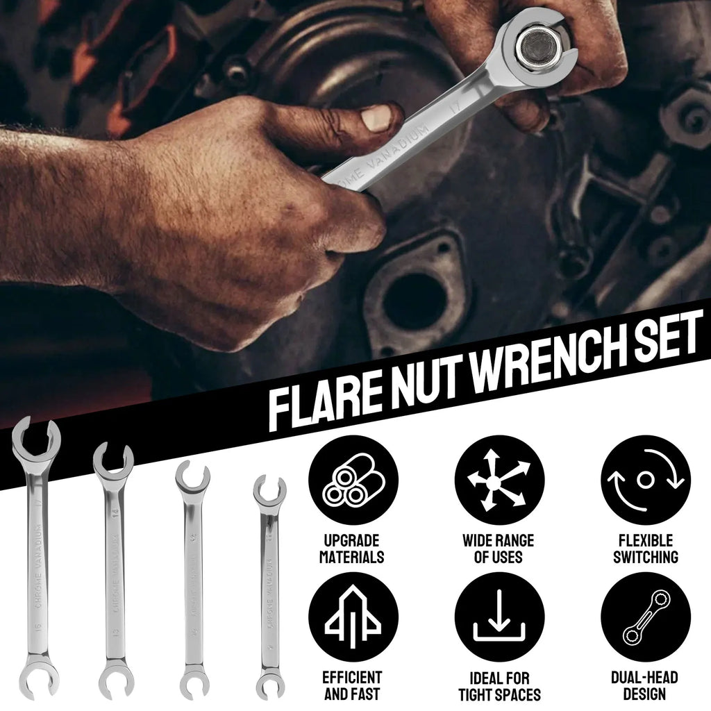 4Pcs Flare Nut Wrench Set Double End Metric 9 10 11 12 13 14 15 17mm Mirror Polished Surface Robust Etch Resistant for Machinery
