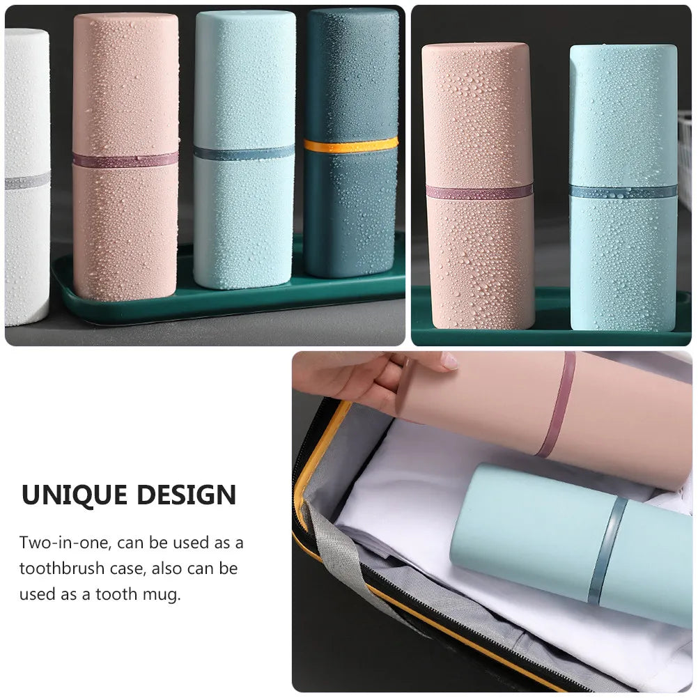 2pcs Portable Toothbrush Case Storage Box Compact Size For Home Travel Use Round Corner Premium Material Washing Cup Container