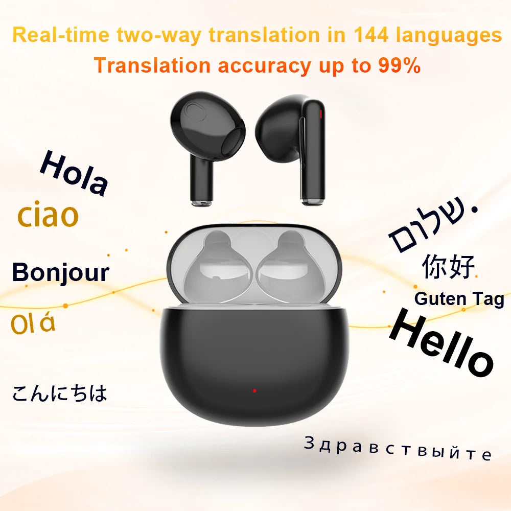 Wireless Bluetooth Earphones AI Translation Earbuds 144 Languages Real Time Translator HiFi Stereo Business Headset Low Latency