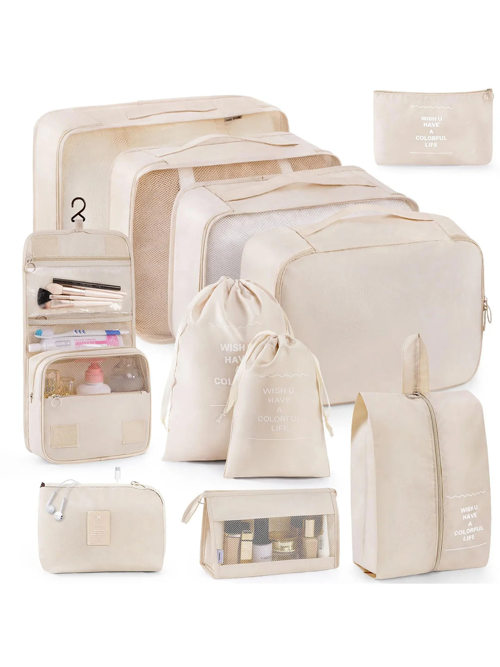 11-Piece Portable Travel Storage Bag Set - Easily Organize Your Clothes, Shoes, and Underwear - Perfect for Daily Travel, Business Trips, Home Storage, Suitable for Luggage and Suitcases, Travel Storage Bags with Slogan Patte