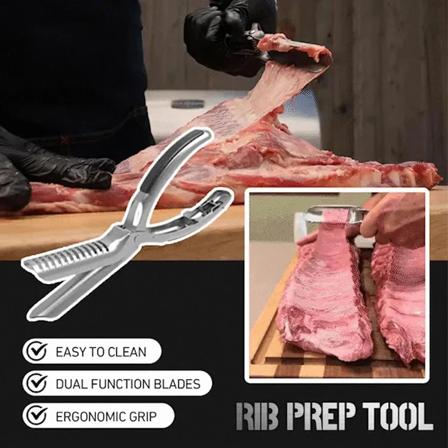 Pro Rib Membrane Remover Tool Stainless Steel Trimming with Curved Blade&Ergonomic Handle Dishwasher Safe for Easy BBQ Grilling