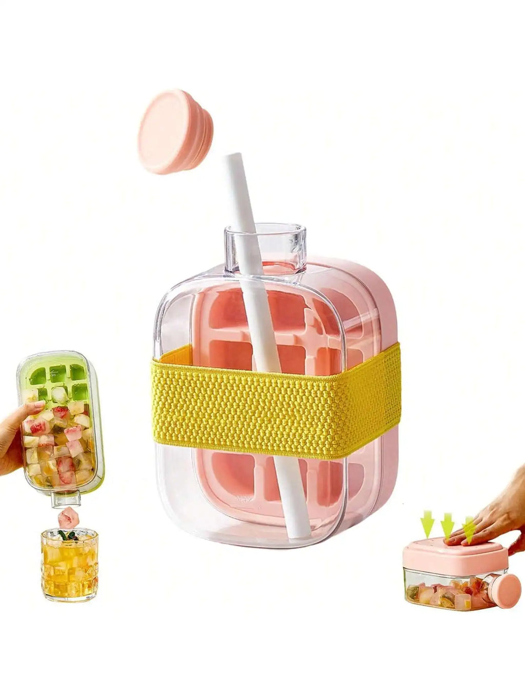 My Crush Cup Ice 2-In-1 Cool Summer Ice Bottle Cup with Straw Touch Free Ice Cube Trays with Lid for Freezer Making Bottle