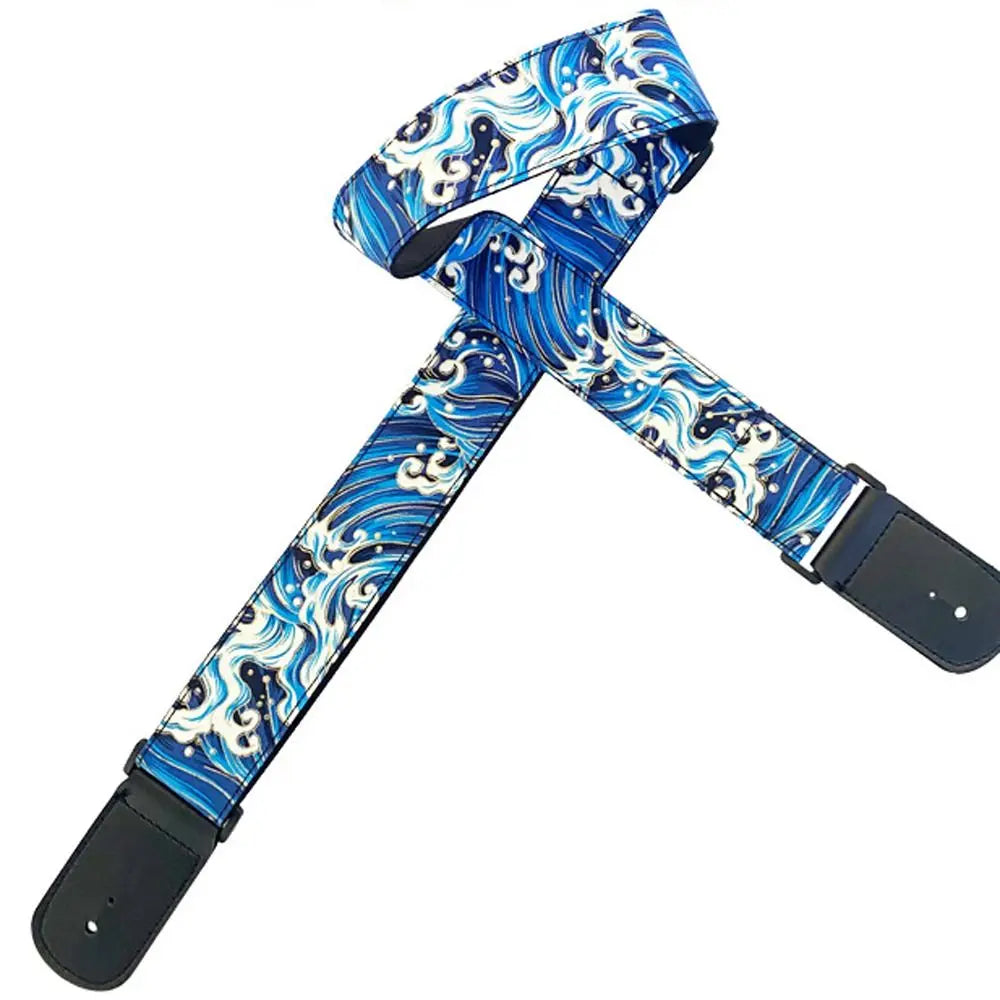 Vintage Guitar Strap Embroidered Print Red Crowned Crane Electric Guitar Belts Waves Ethnic Style Guitar Shoulder Belt Ukulele