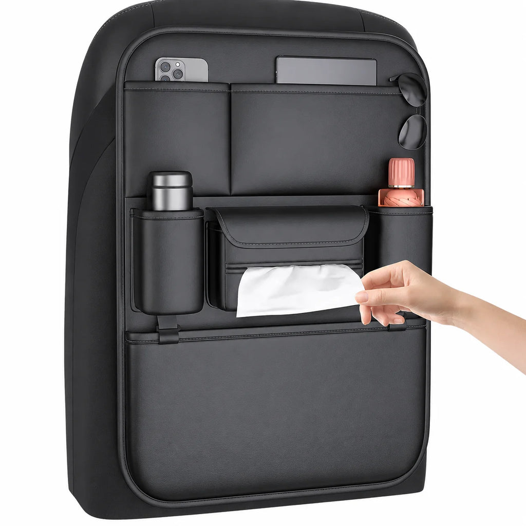 Car Seat Back Organizer with Kids Folding Tray Table, Hanging Storage Bag for Back Seat Travel Dining Desk