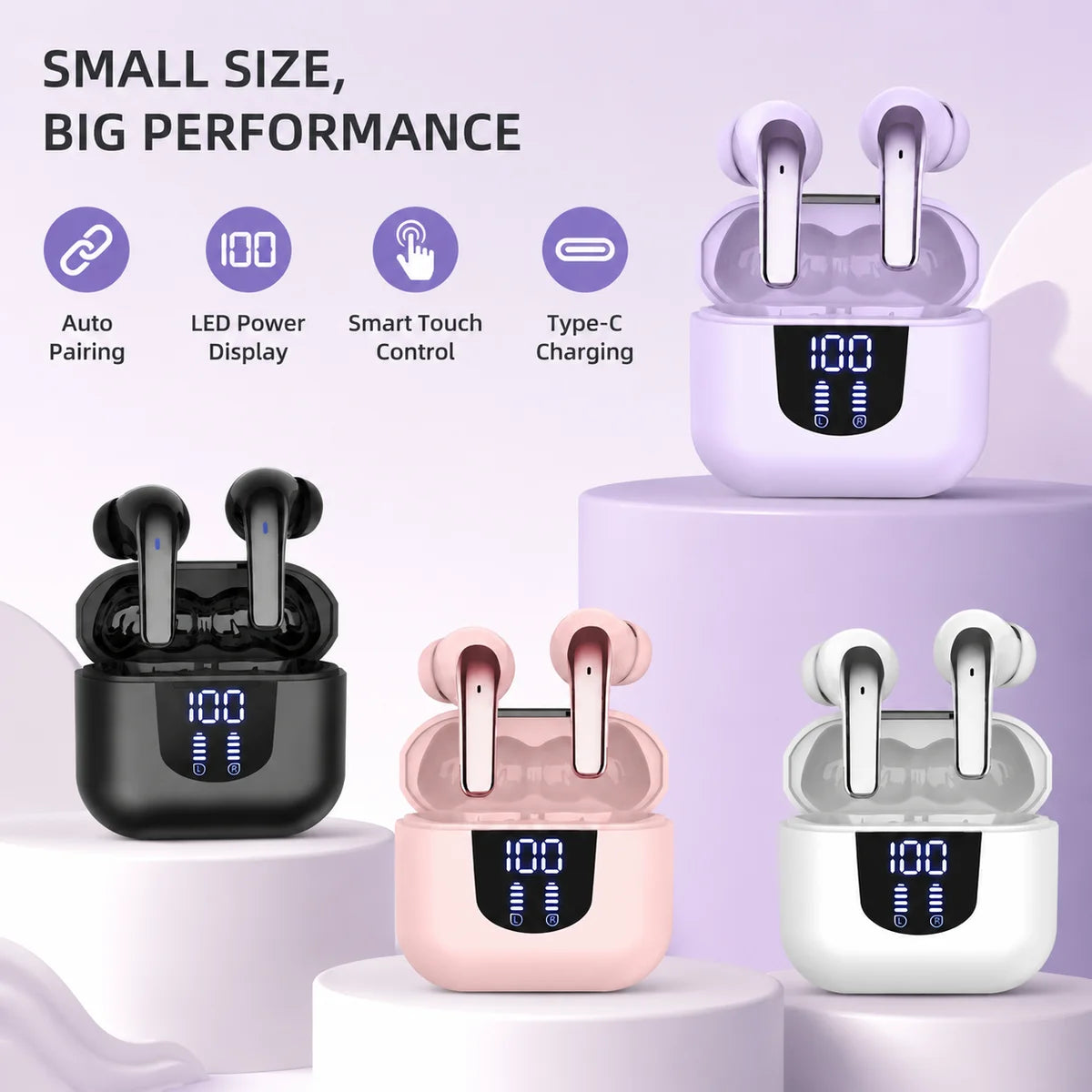 Wireless Earphones HiFi Sound Surround Stereo IPX7 Waterproof Compatible with All Smartphones