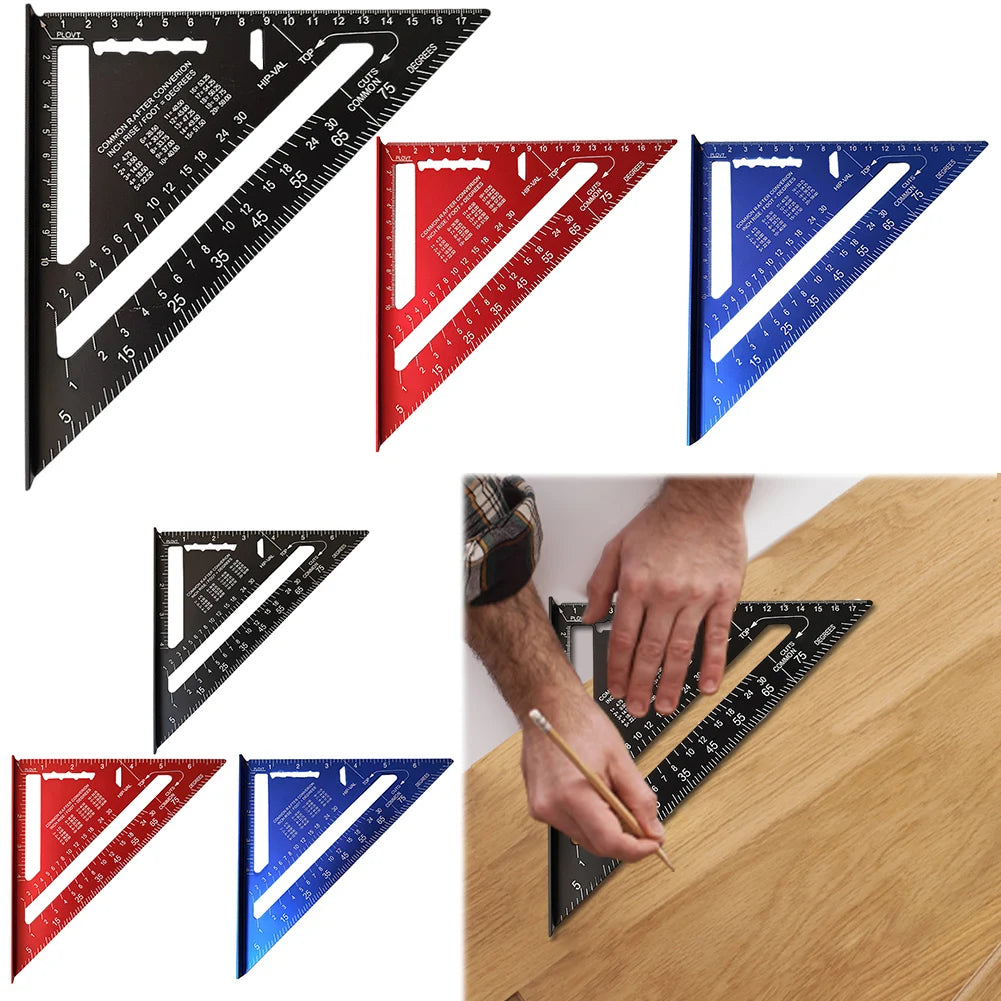 Aluminum Alloy Triangular Ruler 12 Inch Measuring Angle Protractor Ruler 90° Triangle Carpenter Square Ruler Wood Working Tools