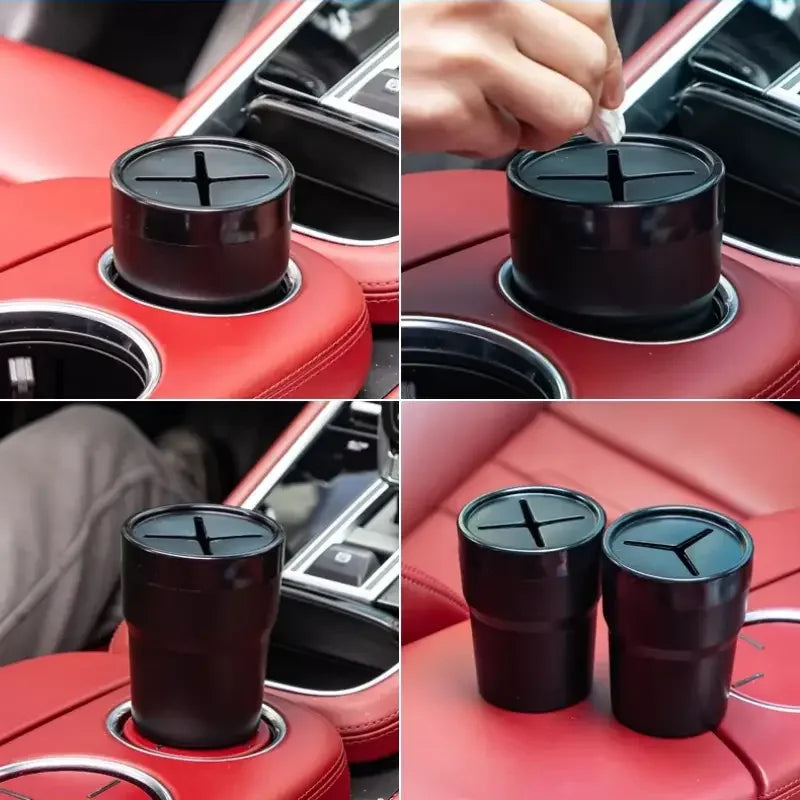 New Car Trash Can With Lid Mini Auto Garbage Can Leakproof Vehicle Trash Bin Fits Cup Holder in Console or Door for Automotive