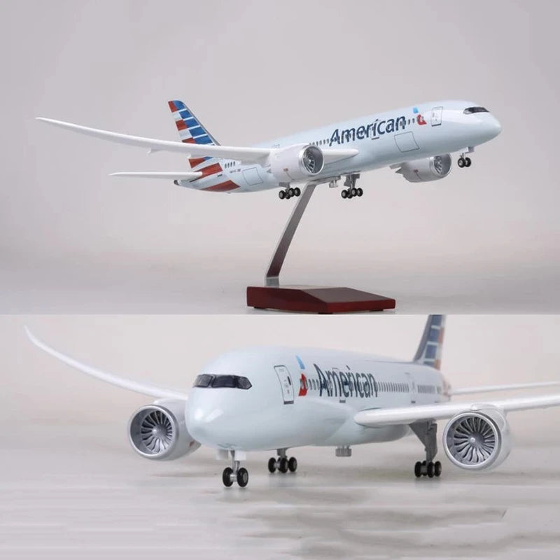 1:130 Scale Toy Plane Model B787 American Airways Resin Diecast Airplane With Light and Wheel for Colelction Display Toy Gift