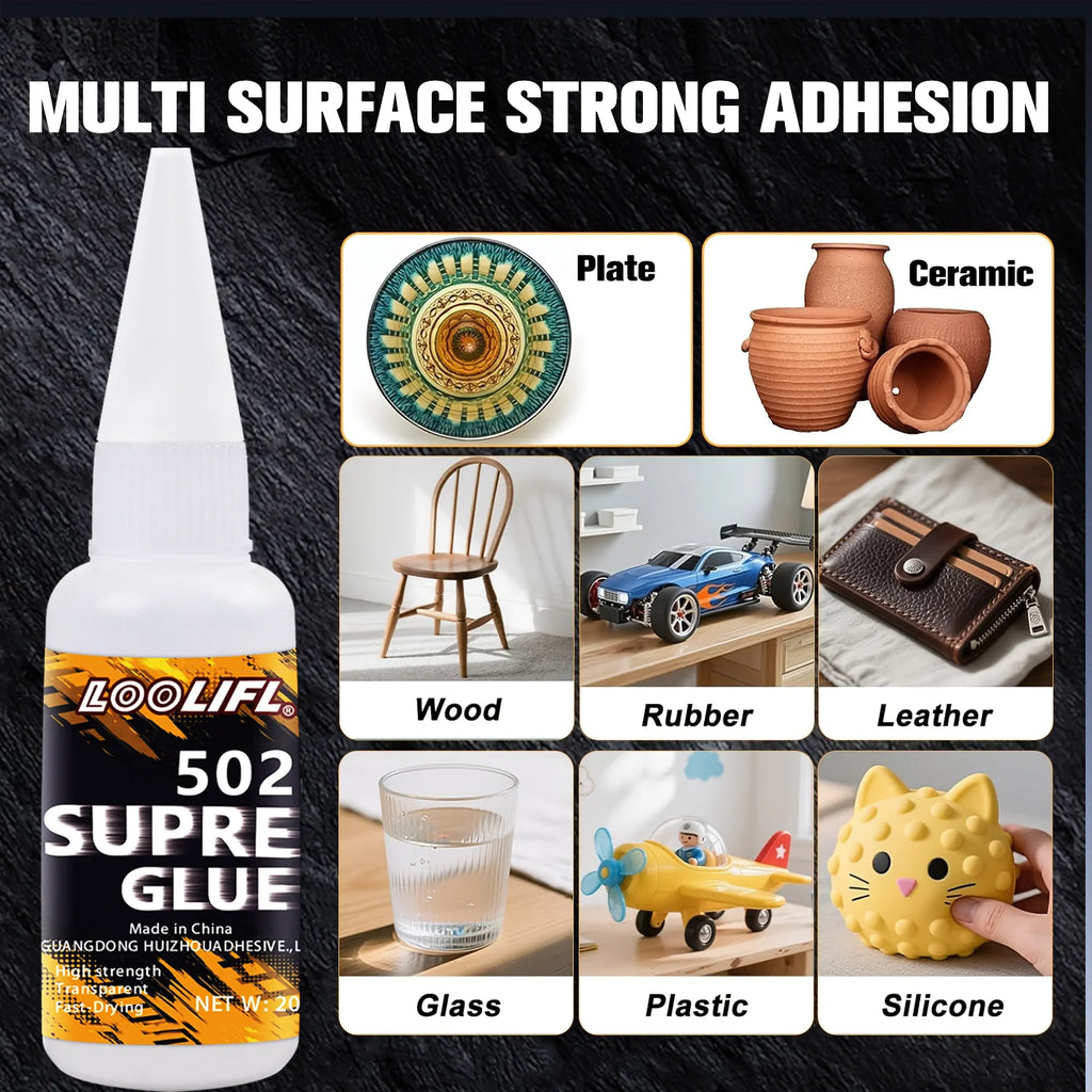 LOOLIFL1-7pcs Quick-drying 502 Super Glue Instant Cyanoacrylate Adhesive Leather Rubber Wood Metal Strong Bond Liquid Glue Tool