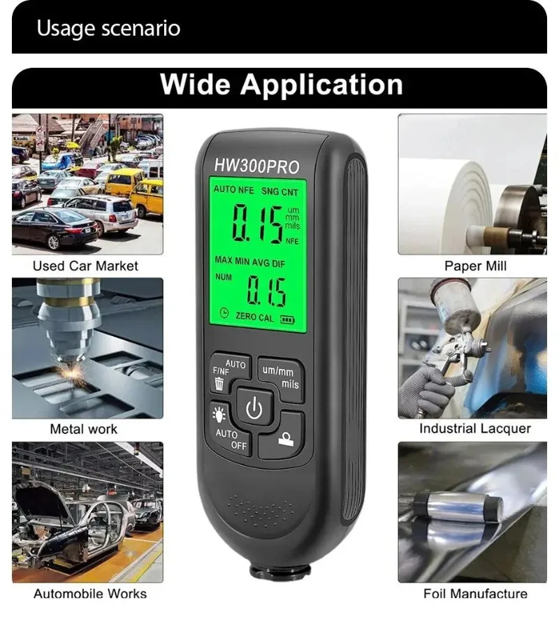 Professional Car Paint Thickness Gauge HW300PRO Automatic Digital Fe NFe Measure Automotive Film Meter Upgrade Tool