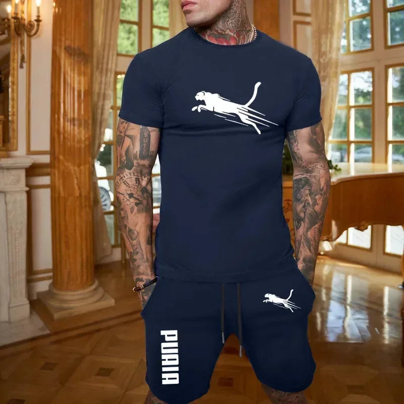 Latest hot selling Fashion and Casual Summer Outdoor Sports Set Men's Breathable T-shirt and Shorts Casual Fashion Two-piece Set