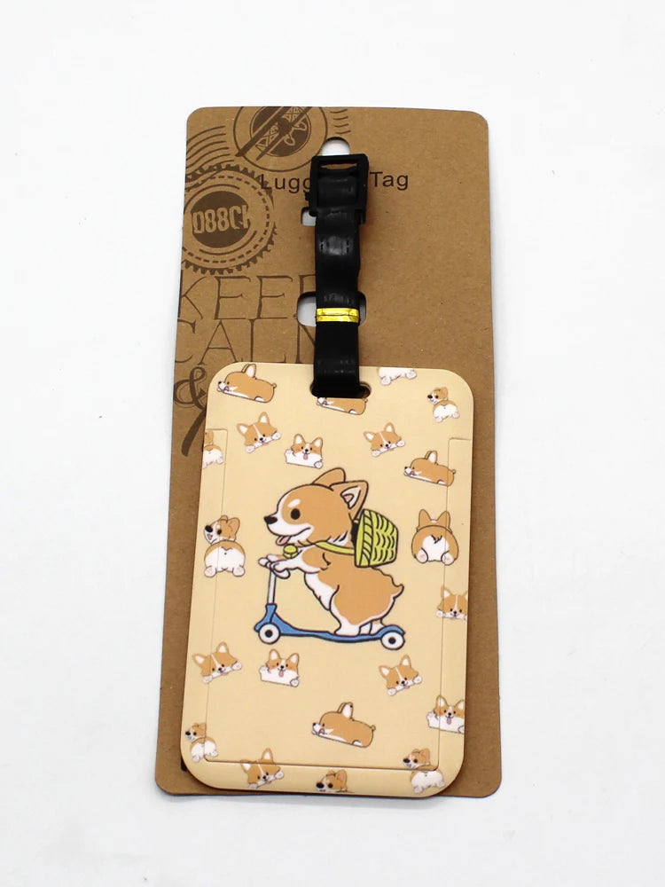 Cartoon Anime Dogs Luggage Tag Lovely Corgi Shiba Inu Akitas Suitcase ID Address Holder Pendent Portable Boarding Baggage Label