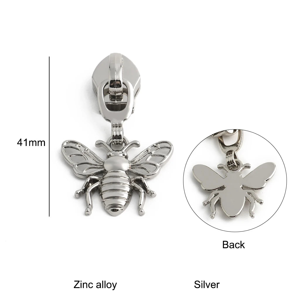 10/40/100PCS Owl/Dragonfly/Bee/Butterfly Shape 5# Nylon Zipper Sliders For Decorative Zipper Tab Bags Pocket Sewing Accessories