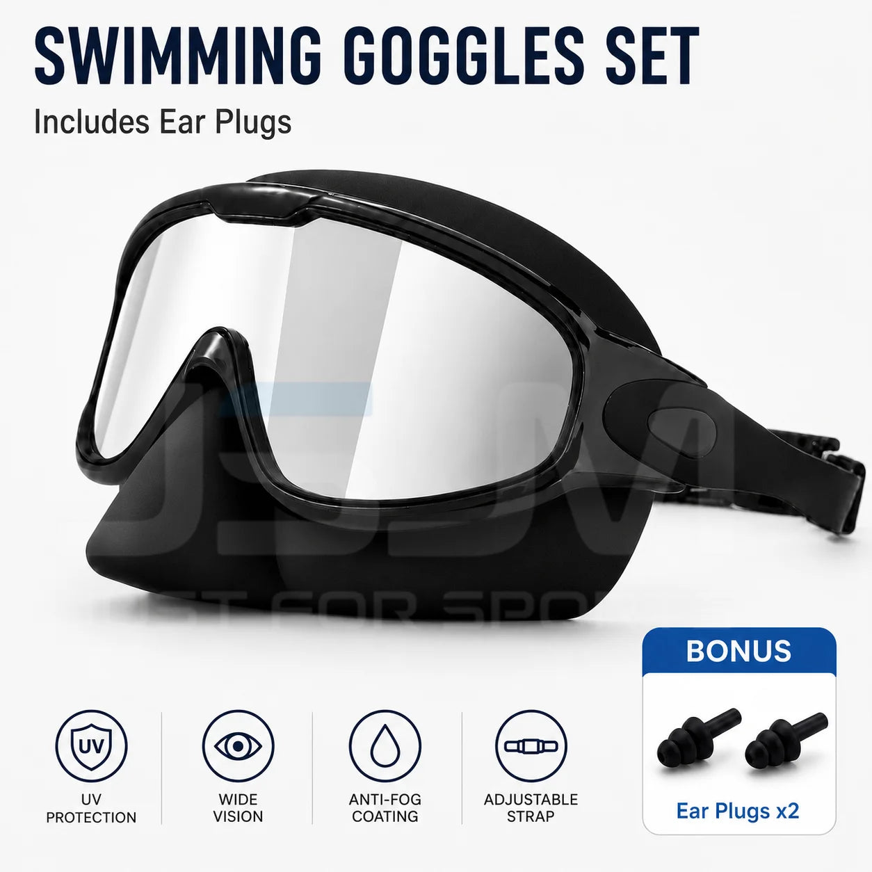 JSJM Upgraded Adult Swimming Goggles HD Anti-Fog Waterproof Swim Glasses Wide View UV Protection Adjustable Strap for Men Women