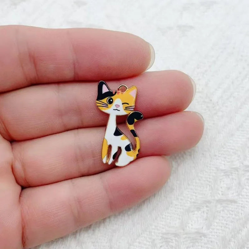 10pcs Cute Alloy Printed Cat Pendant Accessories DIY Keychain Pendant Accessories