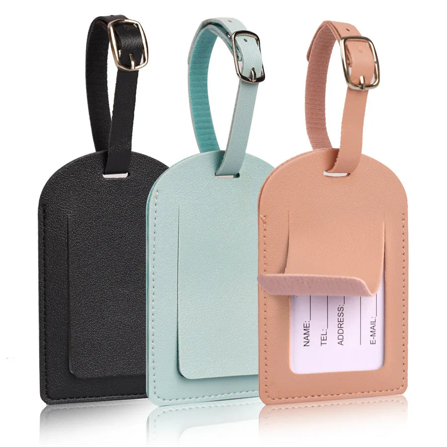 Women Men Luggage Tags PU Leather Travel Accessories Suitcase ID Address Name Holder Baggage Boarding Tags Portable Label