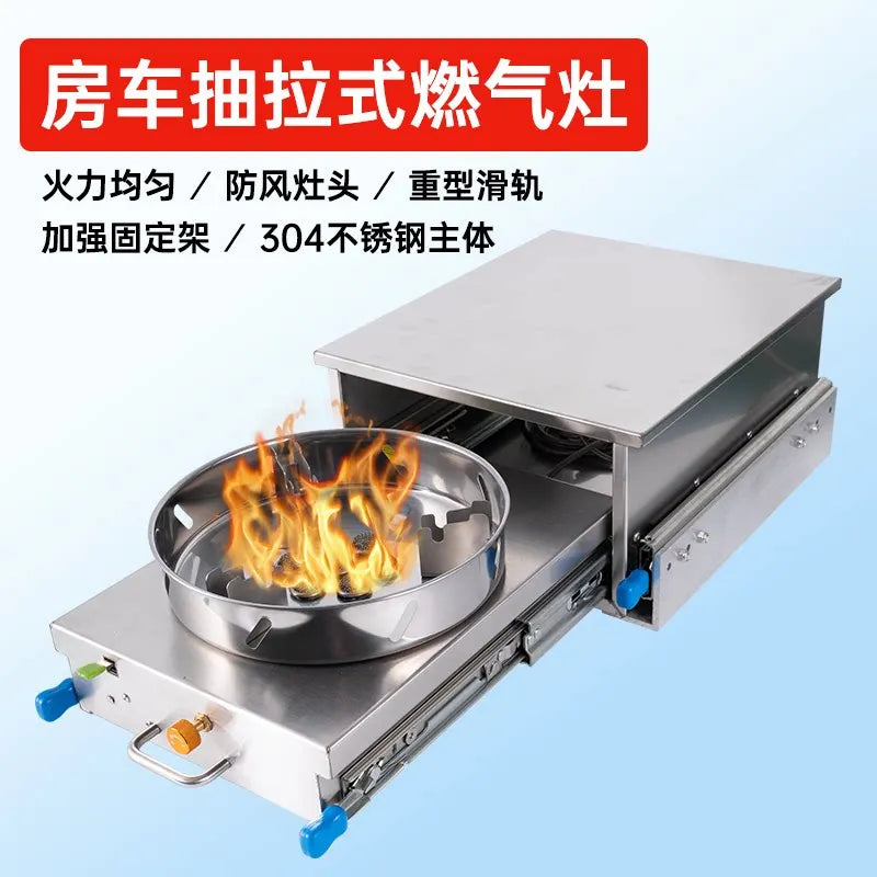 Stainless Steel Outdoor Pull Out RV Gas Stove Slide Out Kitchen Cooktop for Camper Trailer Caravan Motorhome