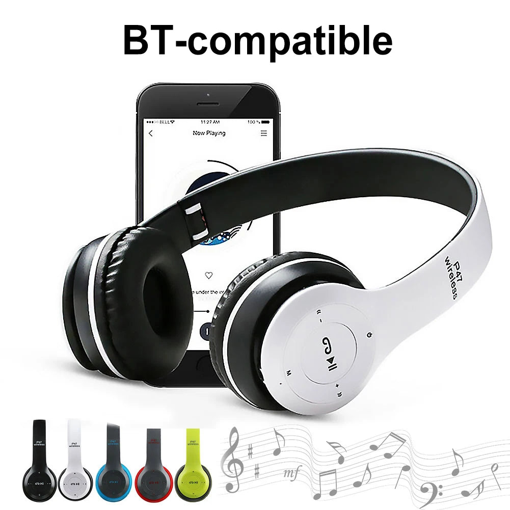 P47 Wireless Game Headset Noise Cancelling Sports BT5.0 Headphones Studio Pro Card Mp3 Player Support Hands-Free Built-in Mic