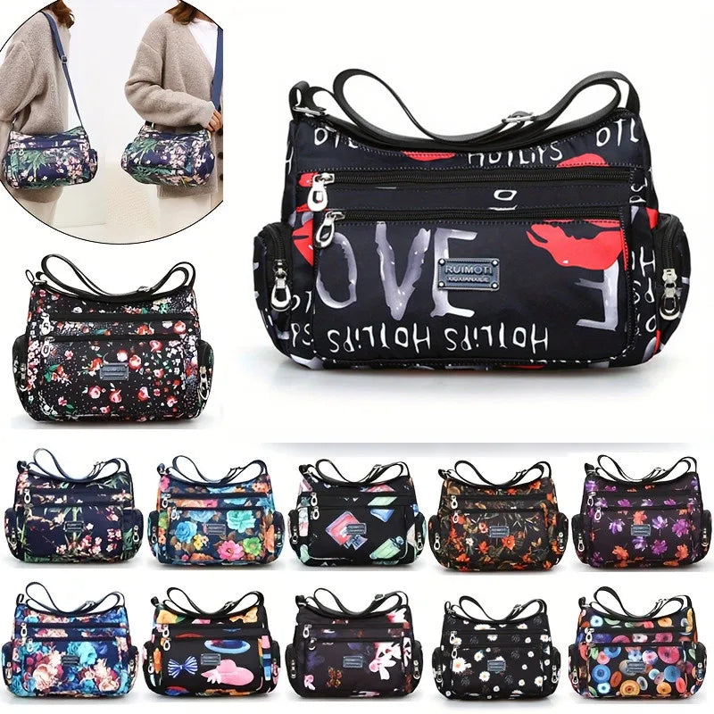 Lightweight Nylon Crossbody Bags for Women Multi-Pattern Shoulder Purses for Daily, Travel Casual Outings with Adjustable Straps