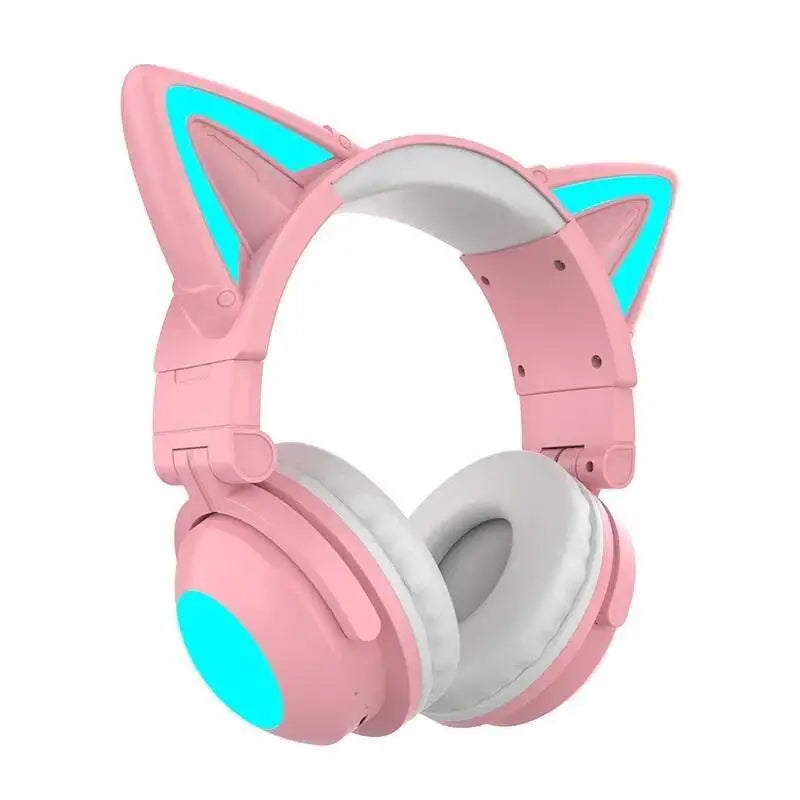 Head Mounted Cat Ear Glowing Bluetooth Earphones, High-definition Microphone, Foldable Storage, Compatible With Multiple Devices