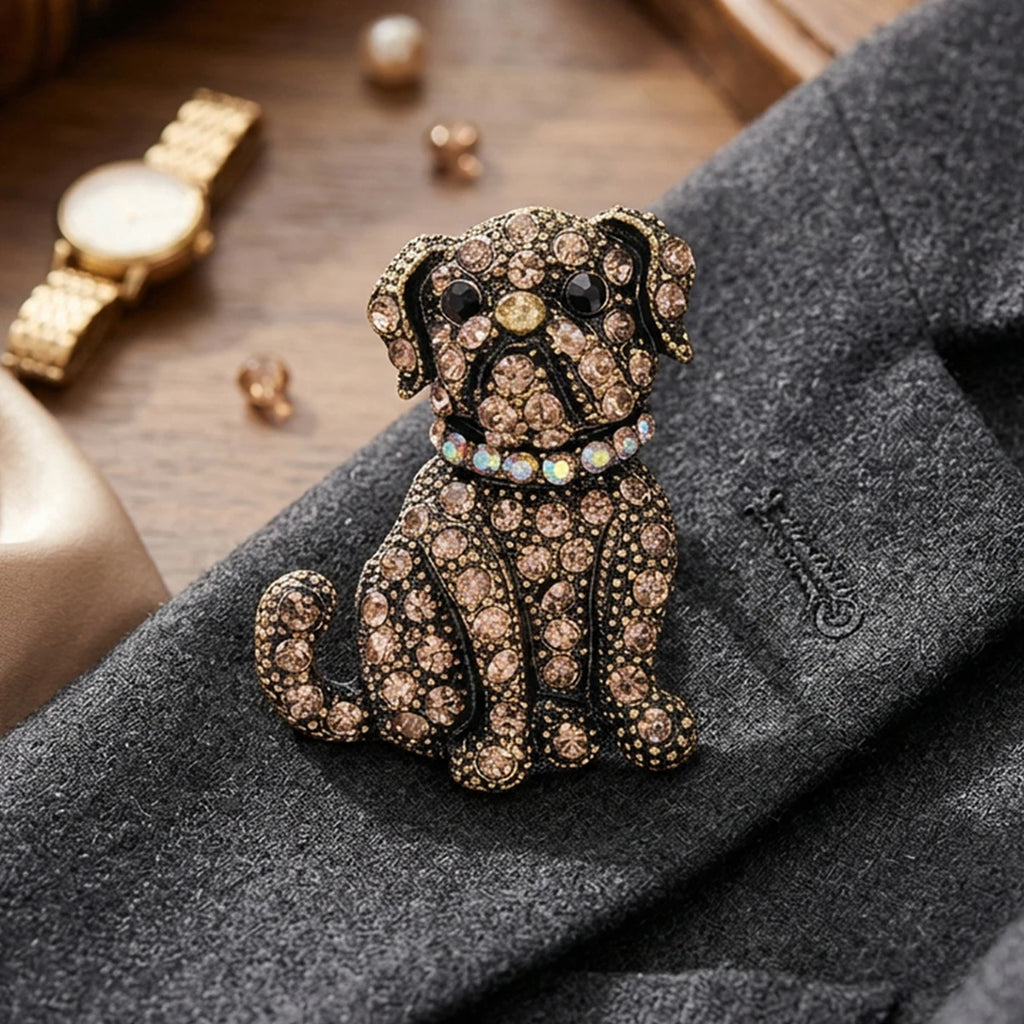 Classic Enamel Rhinestone Dog Brooches for Women Unisex Trendy Animal Pins Office Party Friend Funny Gifts Jewelry Accessories