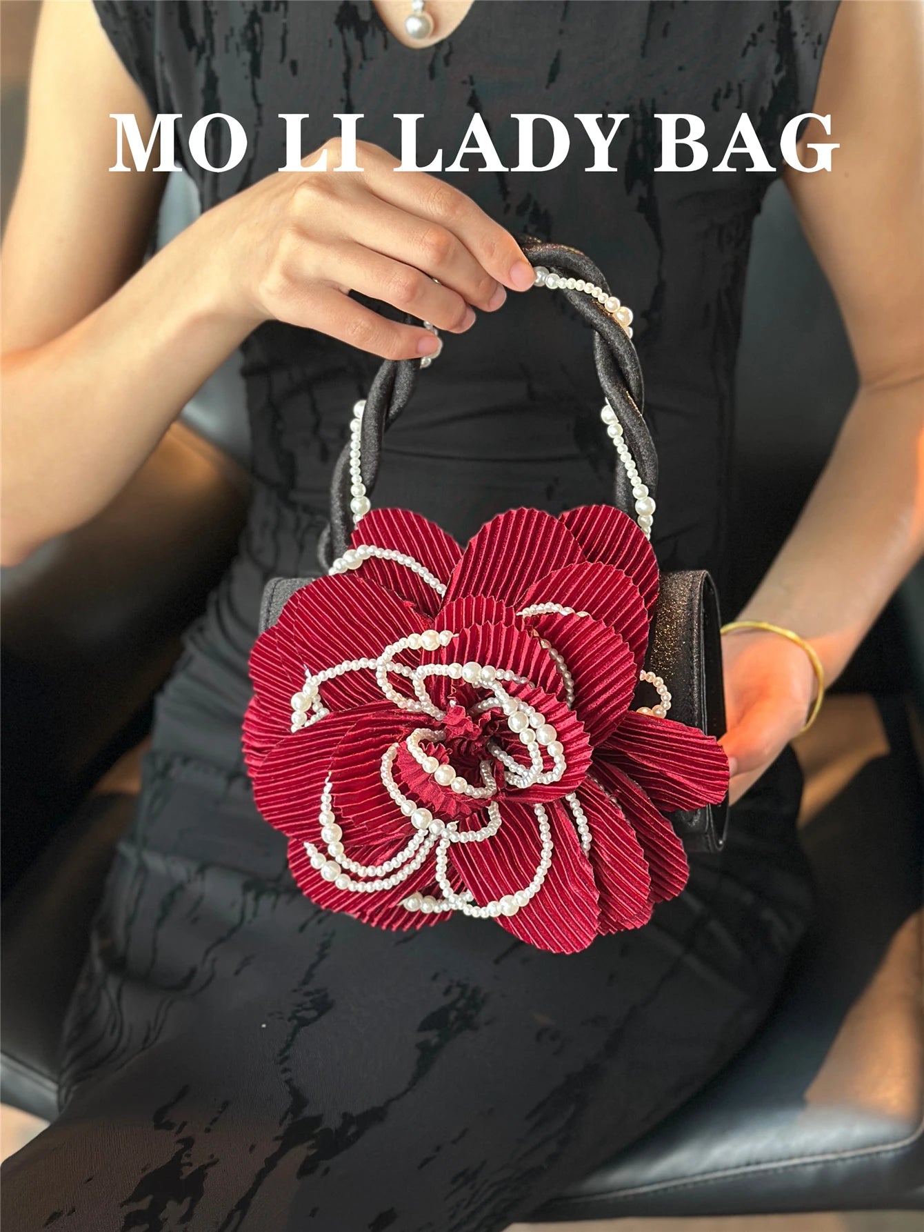 Retro Chinese Style Pearl Twist Flower Bag Rose 3D Pink Fairy Crossbody Women's Bag Handbag Casual Summer Fashion