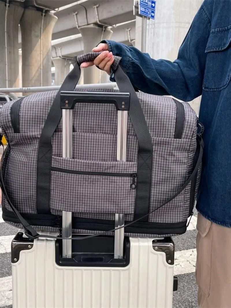 Large Capacity Double Expandable Rolling Travel Bag Oxford Foldable Wheeled Duffle Multi-purpose Commute Luggage Storage Handbag