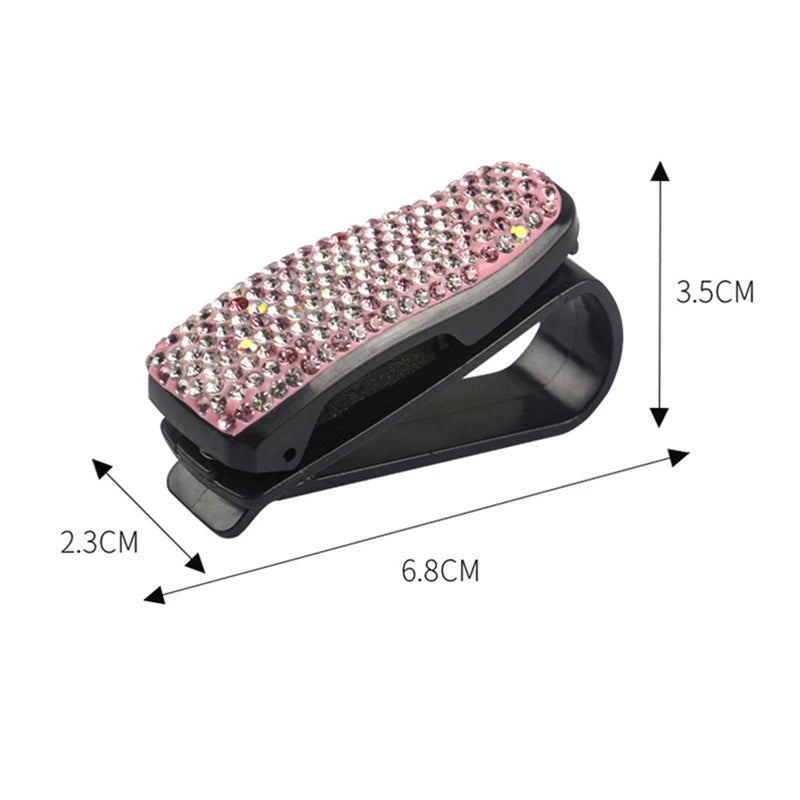 Rhinestone Sun Visor Mount Sunglasses Clip Holder Portable Car Crystal Bracket Decoration Accessories