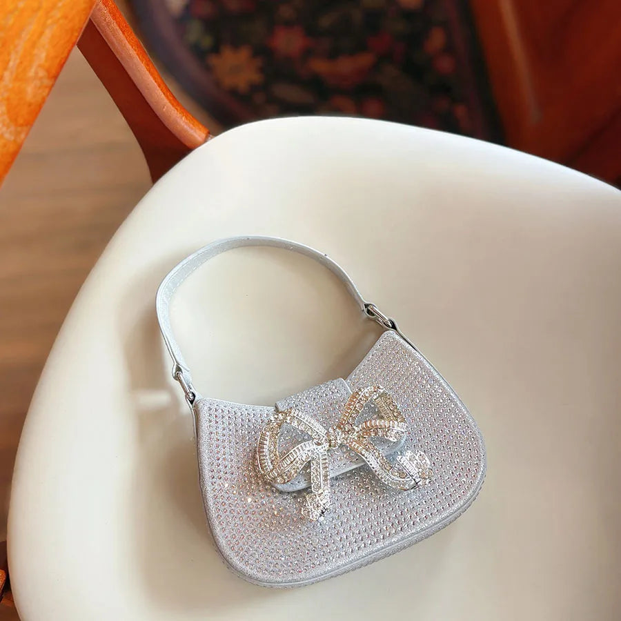 French small fragrant style celebrity temperament diamond-encrusted bow sweet dinner bag light luxury high-end hand bag