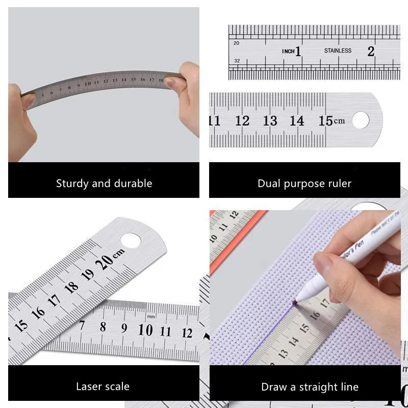 Stainless Steel Metal Straight Ruler Precision Double Sided Precision Measuring Tool Scale Metric Ruler Accessories 15-30cm