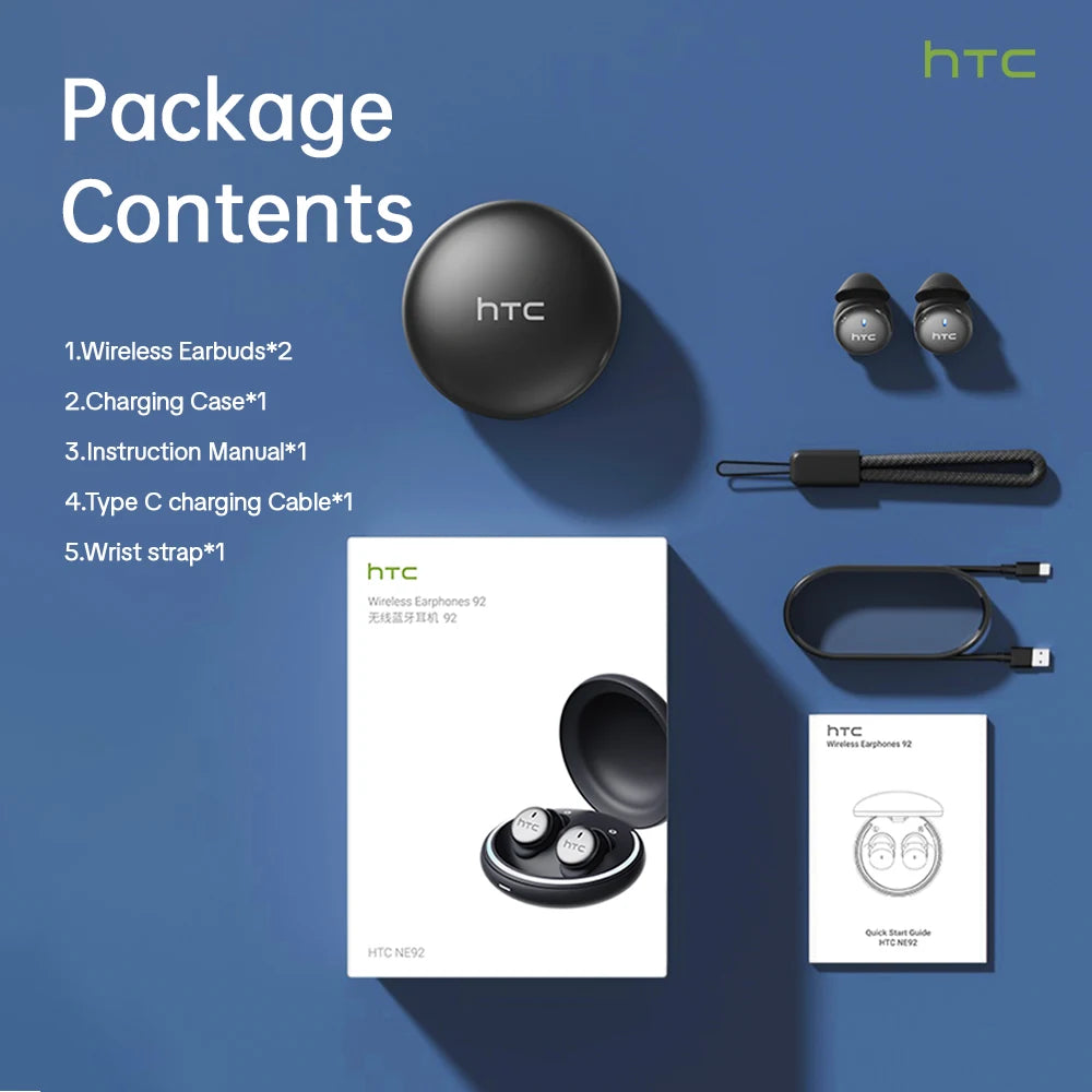 HTC NE92 Sleeping Mini Bluetooth Earphones TWS Wireless Headphones With Mic Noise Reduction Soft In-Ear Earbuds