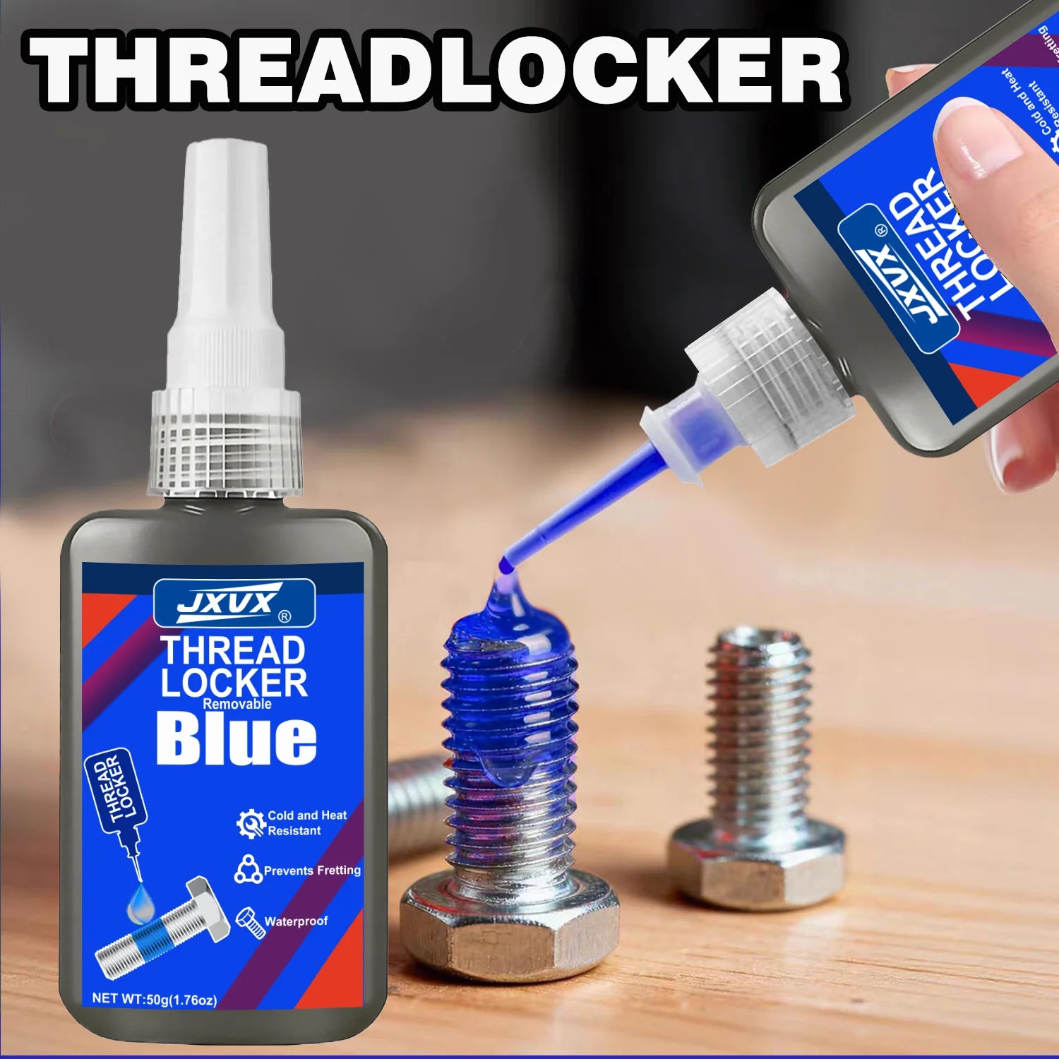 Medium Strength Threadlocker Impact-Resistant, Anti-Loosening, Anti-Slip, Rust-Proof Agent Removable Anaerobic Quick-Drying Epoxy Adhesive for Screws and Nuts,Anti-Loosening, Suitable for All Hardware Threaded Assembli