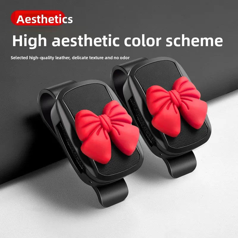 Car Glasses Clip Cute Bowknot Design Multifunctional Storage Holder For Sunglasses And Cards Mount On Car Sun Visor