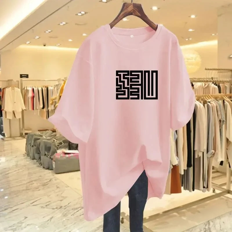 Summer High Quality Women Plus Size T-shirt Casual Harajuku Fashion Cotton Printed T-shirt High Quality Beauty Loose Top T-shirt