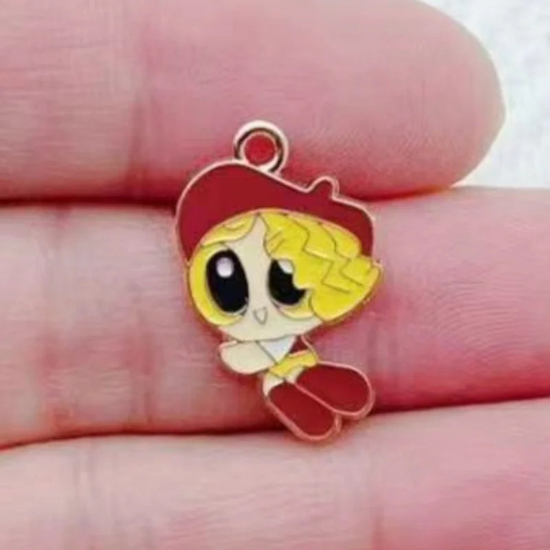 10pcs Alloy Oil-Dripping Cartoon Girl Pendant, DIY Jewelry Making Earrings Keychain Accessories