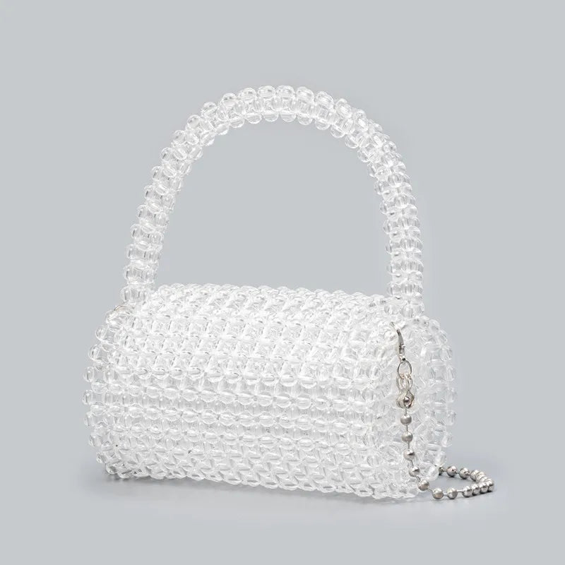 2025 Luxury Handmade Women Cylinder-shaped Beaded Evening Clutch Bag Unique Pearl Wedding Handbag Fashion Designer Crossbody Bag