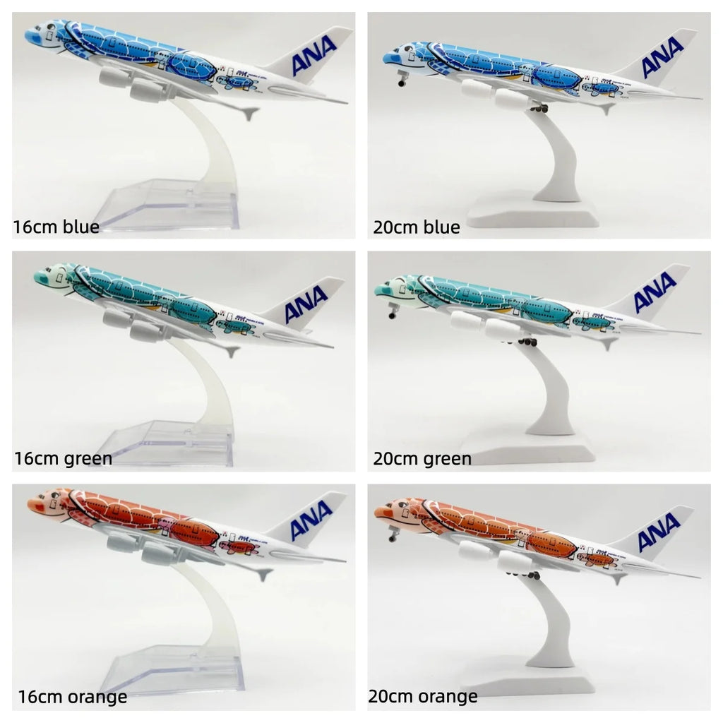 16/20CM A380 ANA Sea Turtle Metal Airplane Model Plane Toy with Display Stand for Adult Aviation Gifts Collection
