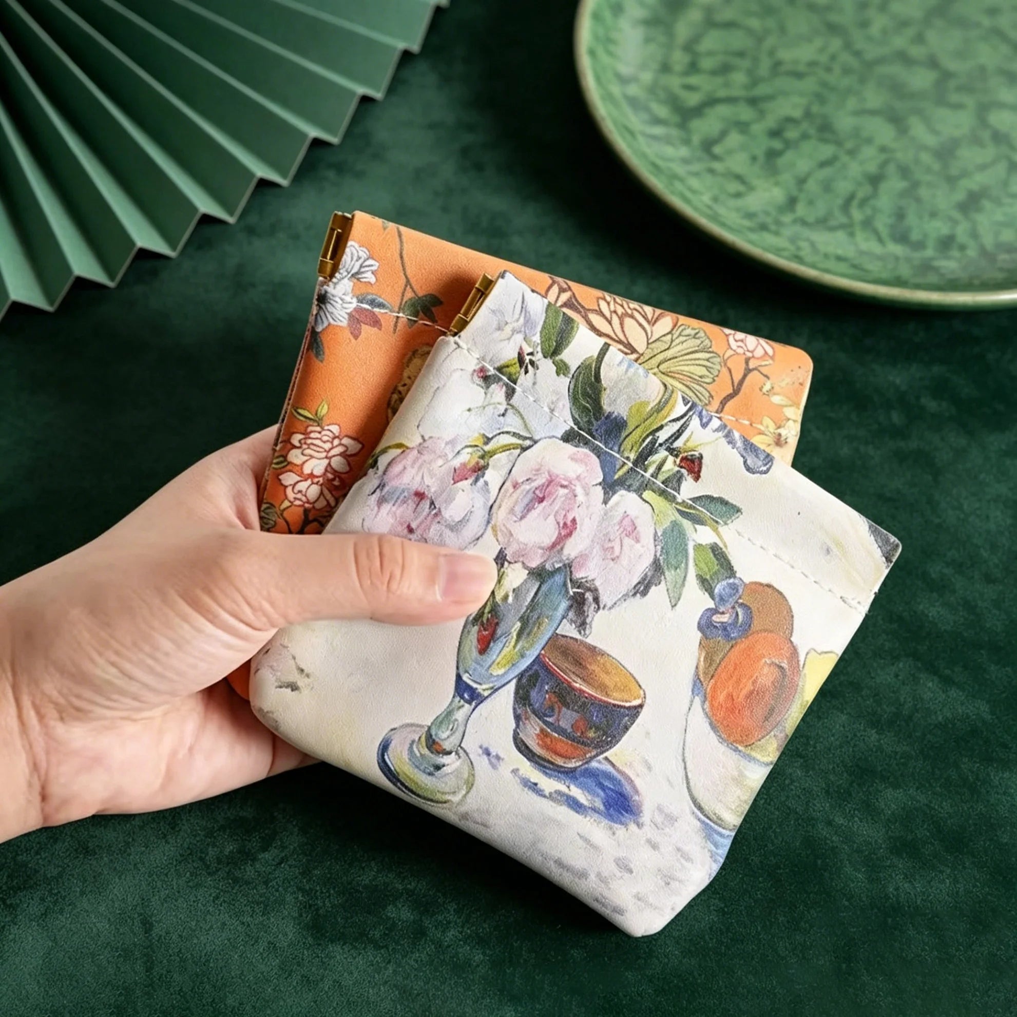 Chinese Floral Print Waterproof Auto-close Pouch, Multi-functional Portable Organizer for Cable Lipstick Coin Cosmetics