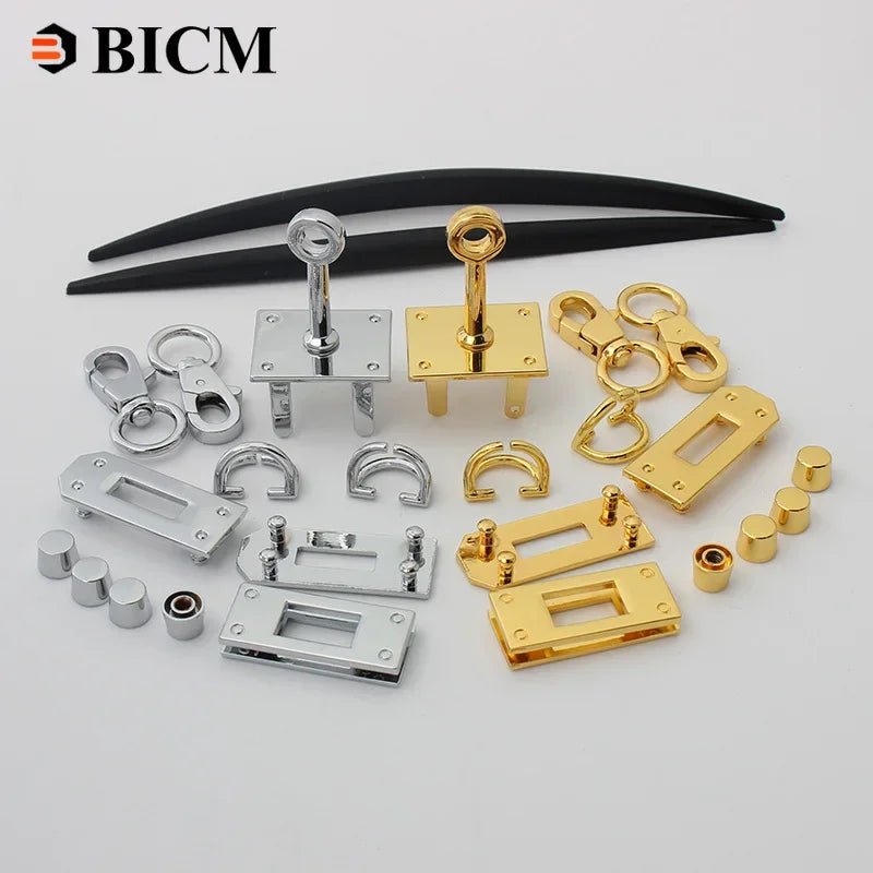 Fashion Metal Bag Locks Clasp Bag Lcok Set For Handbags Purse Tote Closures Snap Clasps DIY Craft Hardware Case Bag Accessories