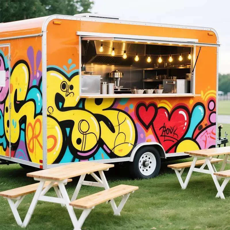 Modern Food Trailer Concession Cart With Foldable Counter Extension For Customer Convenience Professional Street Catering Cart