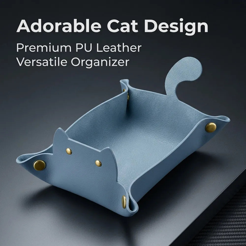 New Cute Cat Dice Tray with Metal Clasp Large Capacity Foldable for Easy Portable Desktop Storage with Artificial Leather Tray