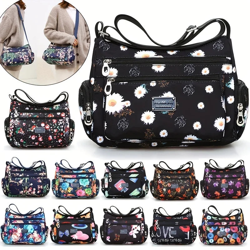 Lightweight Nylon Crossbody Bags for Women Multi-Pattern Shoulder Purses for Daily, Travel Casual Outings with Adjustable Straps