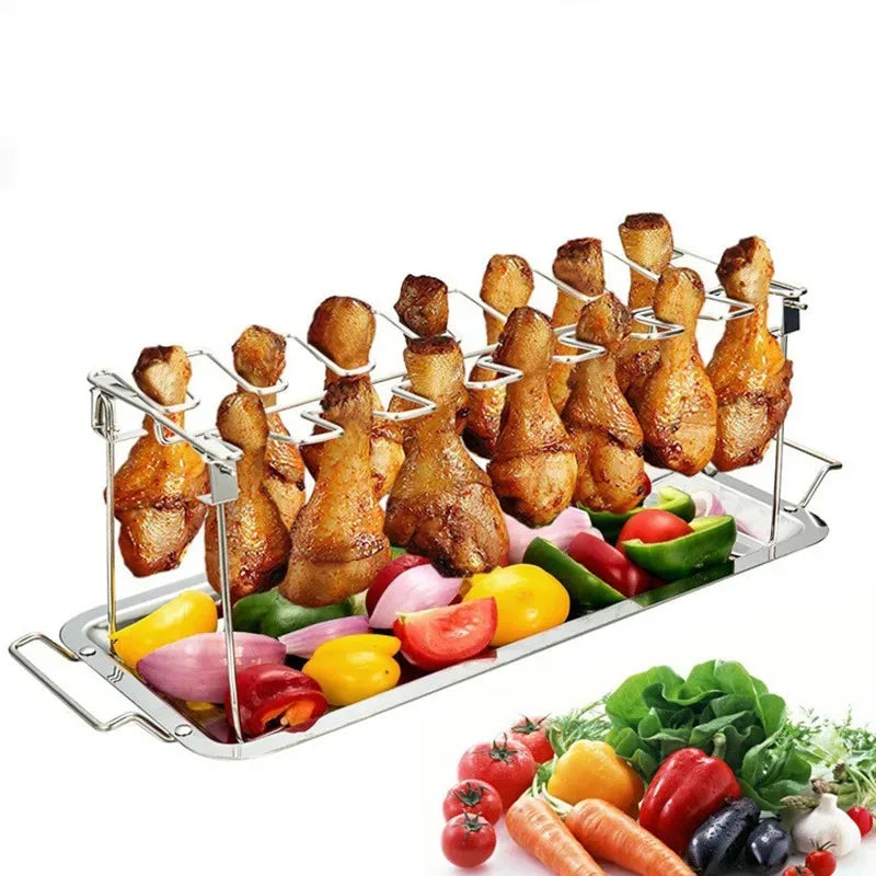 BBQ Chicken Wing Leg Rack – Stainless Steel Grill Roaster Stand Oven / Support BBQ ailes et cuisses – Grille en acier inoxydable four et barbecue