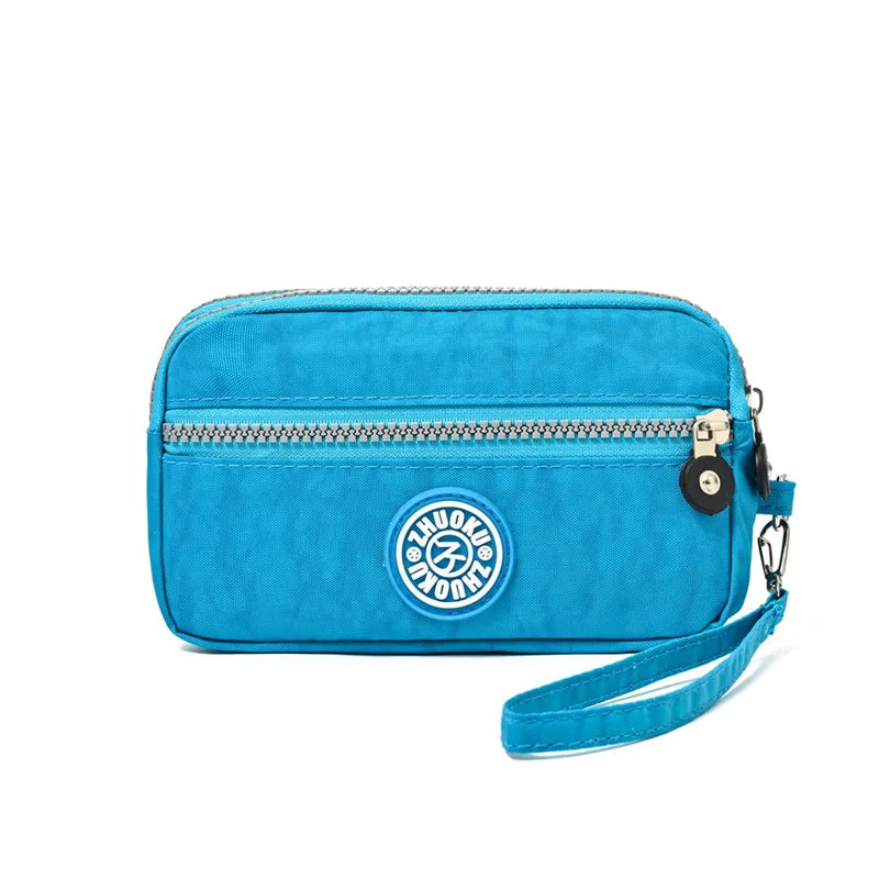2026 New Clutch Women's Bag Three-Layer Zipper Mini Nylon Cloth Solid Color Mobile Phone Bag Coin Purse