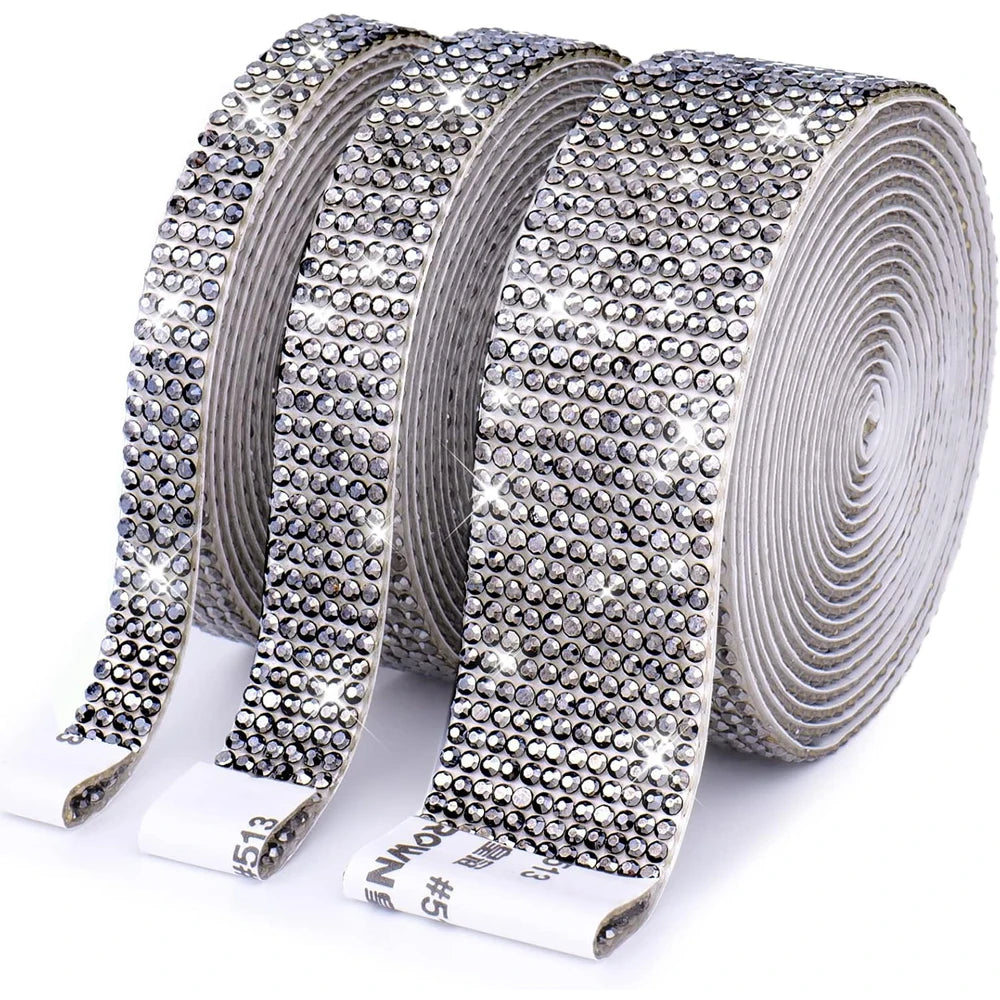 1/5/10Yards Self Adhesive Rhinestone Ribbon Bling Crystal Diamond Ribbon Roll Wrap Glittering Rhinestones Sticker for Decoration