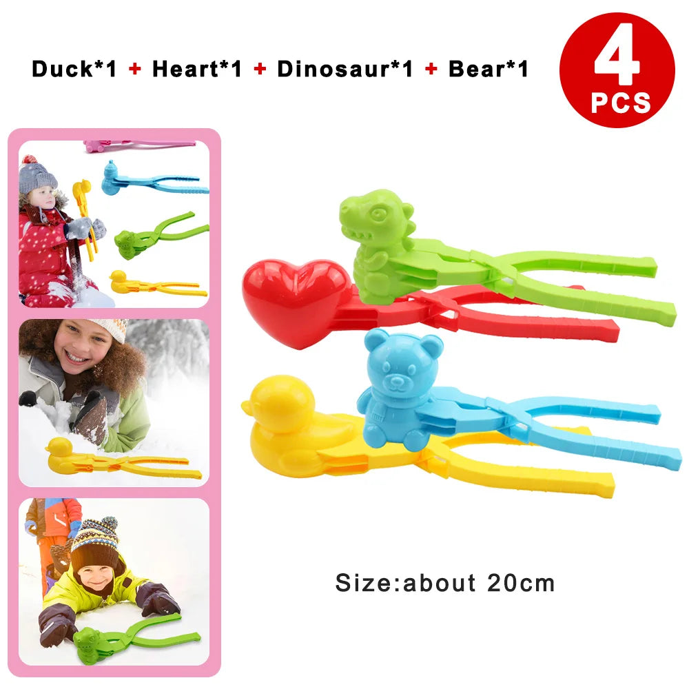 4pcs Cute Bear Duck Snowball Clip Snow Clay Ball Maker Creative Snowballs Mold Snow Shovel for Kids Outdoor Sports Snow Toys