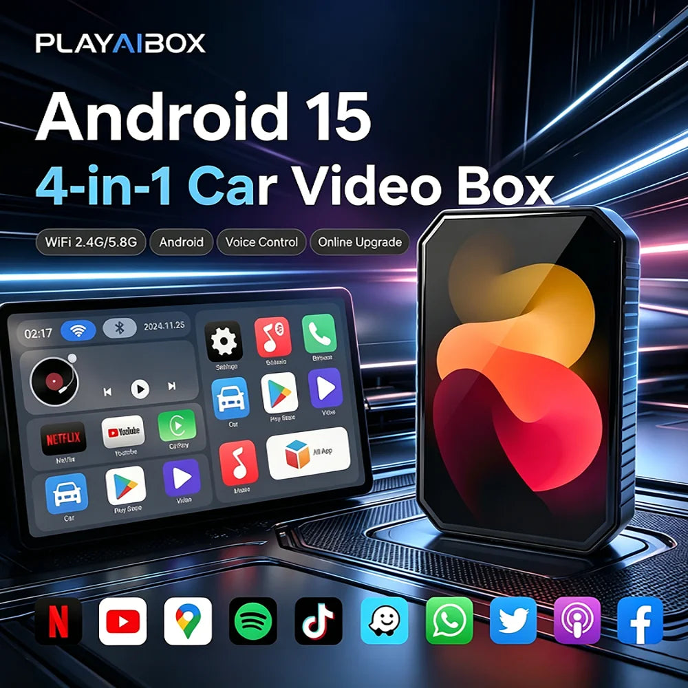 2026 Android TV Box Wireless CarPlay Android Auto  Let Wired CarPlay To Smart Android 15 System Built in Youtube Netflix