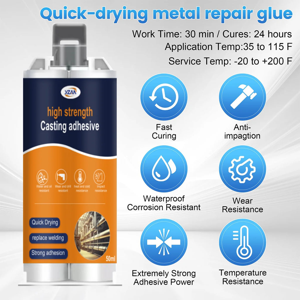 50ml Welding Waterproof Epoxy Casting Adhesive, 2 in 1 Metal Repair Paste, Ab Industrial Glue for Wheels, Strong Casting Welding Seam Metal Repair Agent