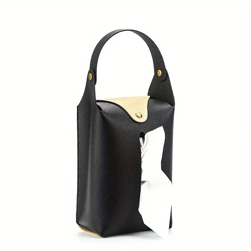 Car tissue box holder Leather car console armrest napkin box visor back tissue box with retaining strap