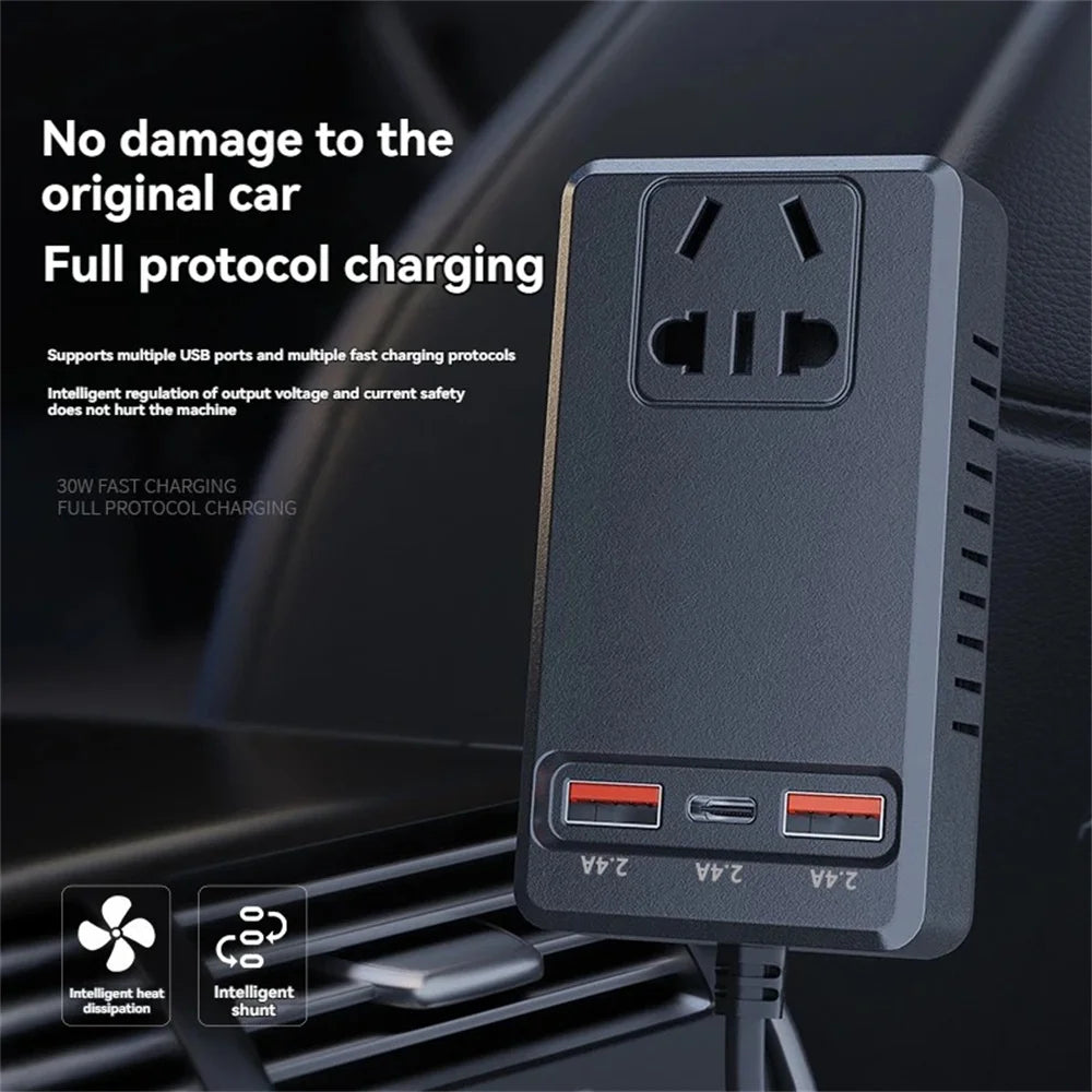 200W Cigar Lighter Adapter Inverter Car Power Adapter Converter DC 12V/24V to AC 220V Converter QC 3.0 PD Type-C USB-C Chargers